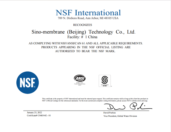 China Sinomemb Environment Technology (beijing) Co., certification