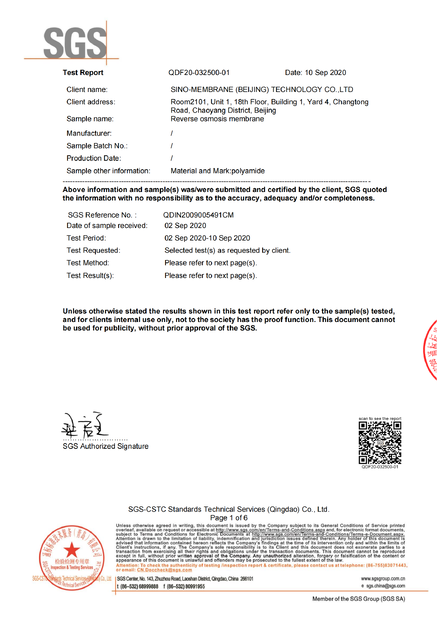 China Sinomemb Environment Technology (beijing) Co., certification
